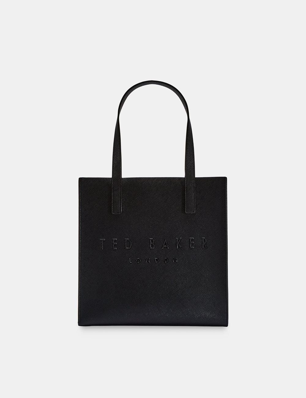 Black Ted Baker SEACON - Textured Faux Leather Small Icon Women Tote Bags | SG  1045-SZCMI