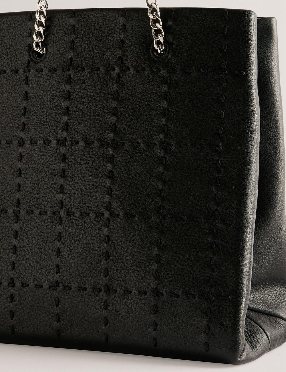 Black Ted Baker STALIA - Stitch Detail Leather Small Women Tote Bags | SG  5147-CISVR