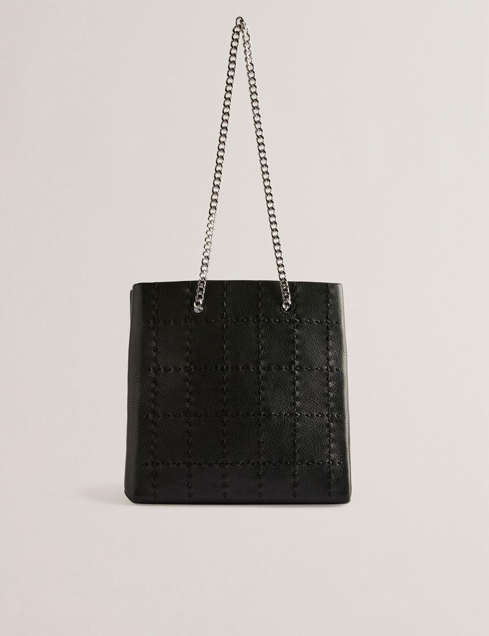 Black Ted Baker STALIA - Stitch Detail Leather Small Women Tote Bags | SG  5147-CISVR