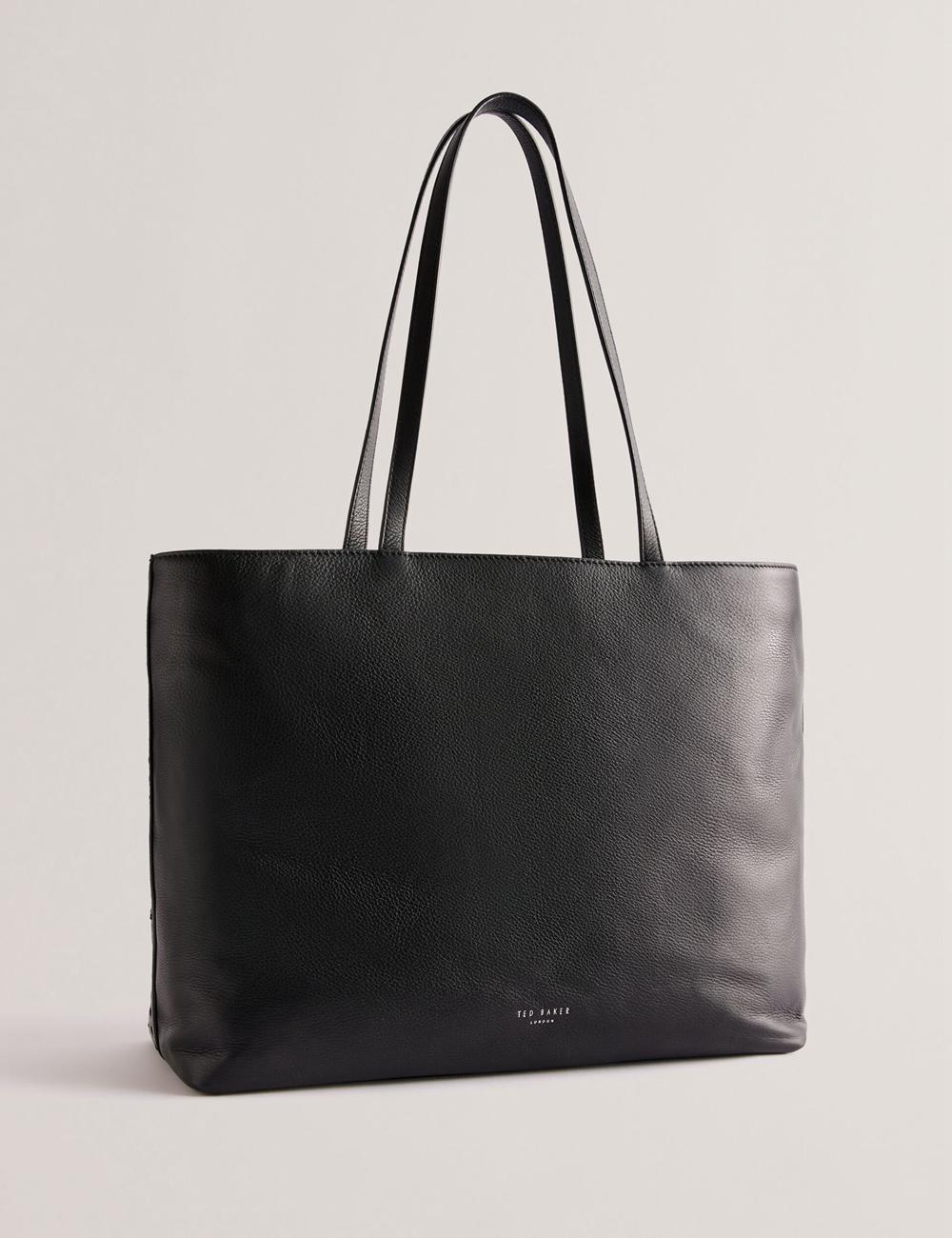Black Ted Baker STALIE - Stitch Detail Leather Large Shopper Women Shopper Bags | SG  9542-ZRODI