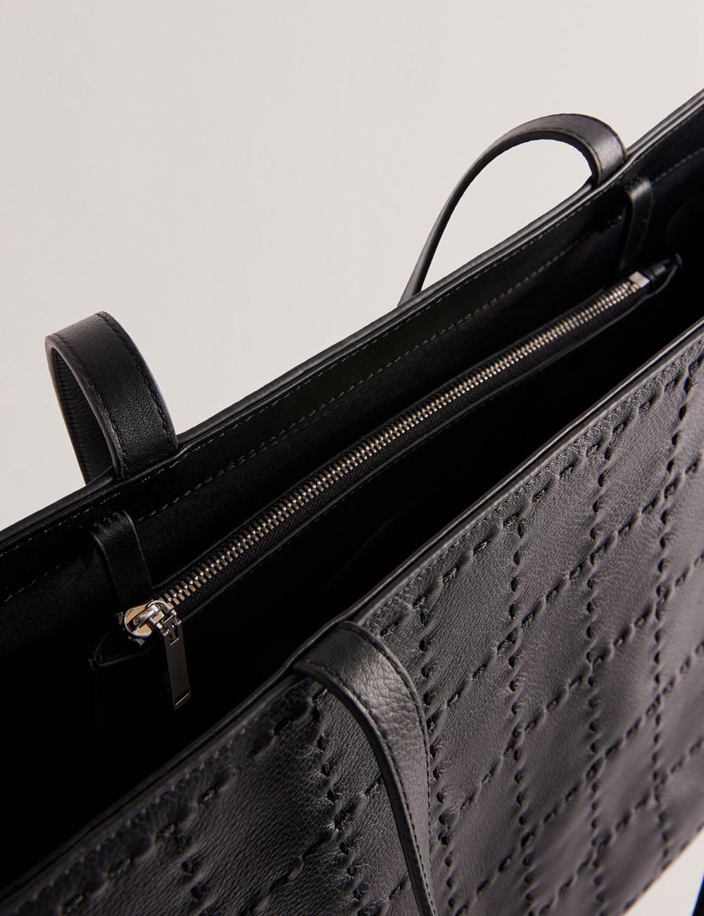 Black Ted Baker STALIE - Stitch Detail Leather Large Shopper Women Shopper Bags | SG  9542-ZRODI
