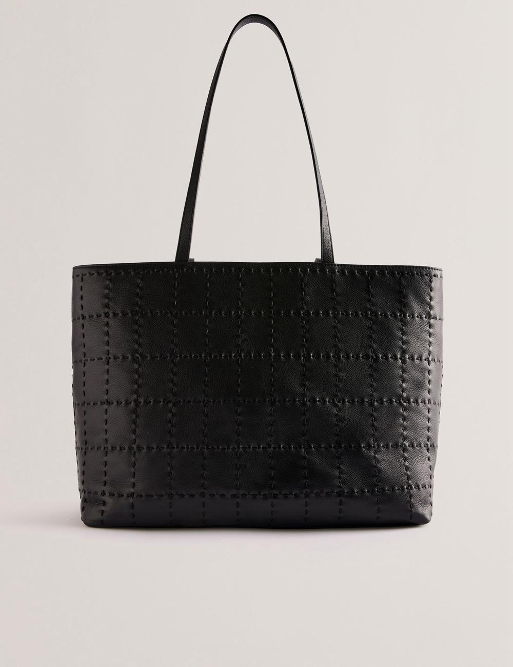 Black Ted Baker STALIE - Stitch Detail Leather Large Shopper Women Shopper Bags | SG  9542-ZRODI