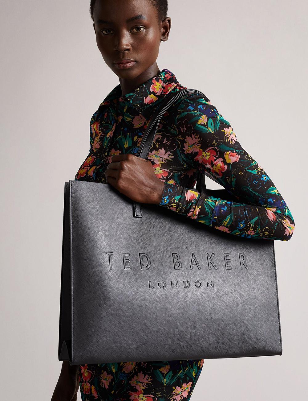 Black Ted Baker SUKICON - Textured Faux Leather Icon Women Tote Bags | SG  0946-LQDVW