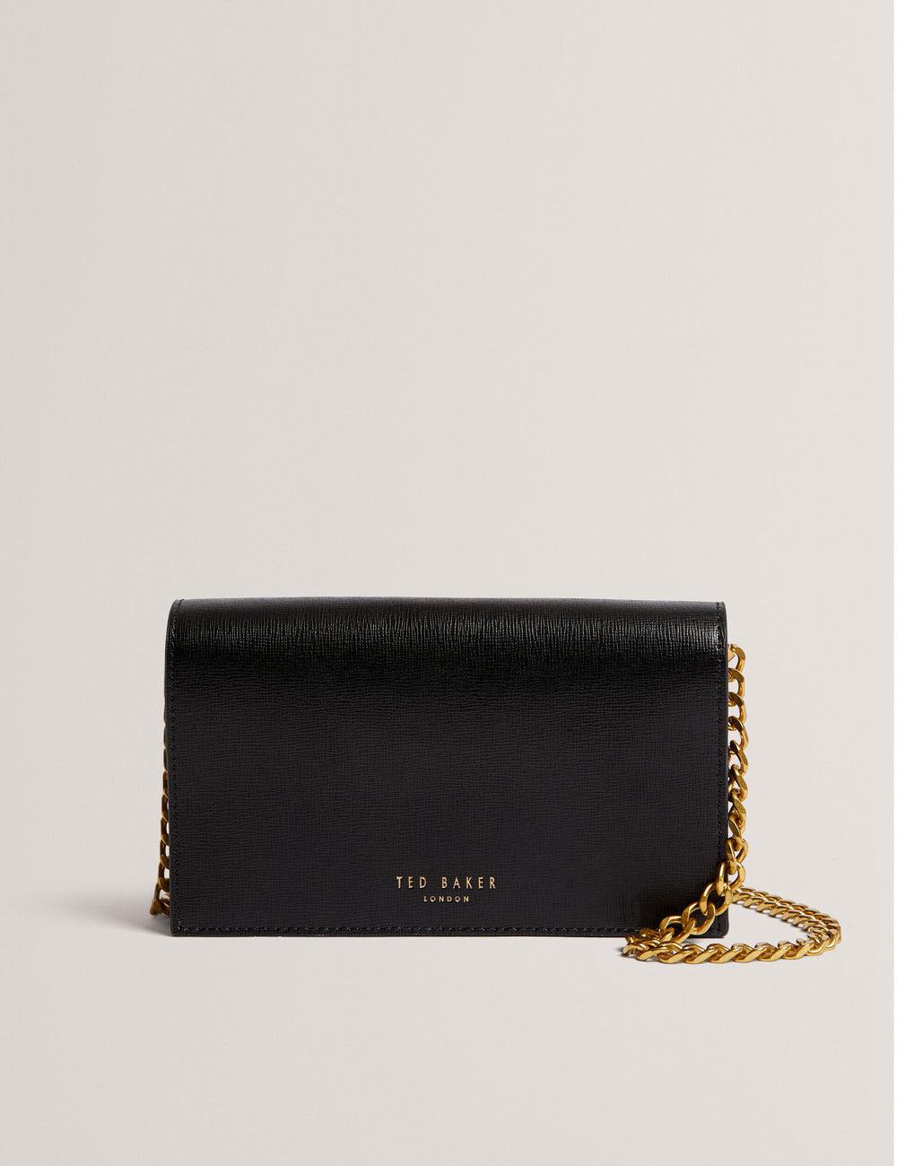 Black Ted Baker TABINA - Leather With Chain Crossbody Strap Women Purses | SG  3786-PAIBQ