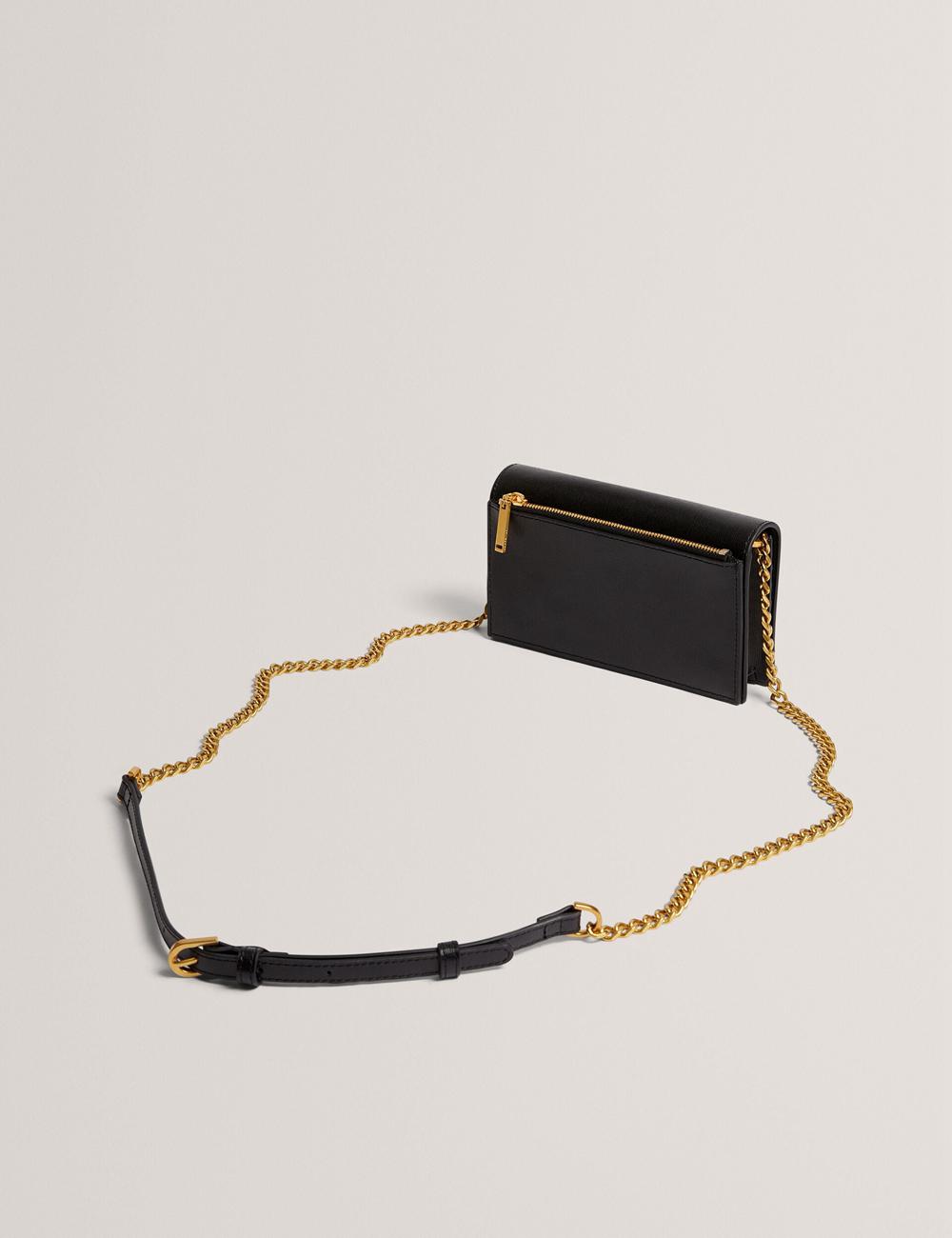 Black Ted Baker TABINA - Leather With Chain Crossbody Strap Women Purses | SG  3786-PAIBQ