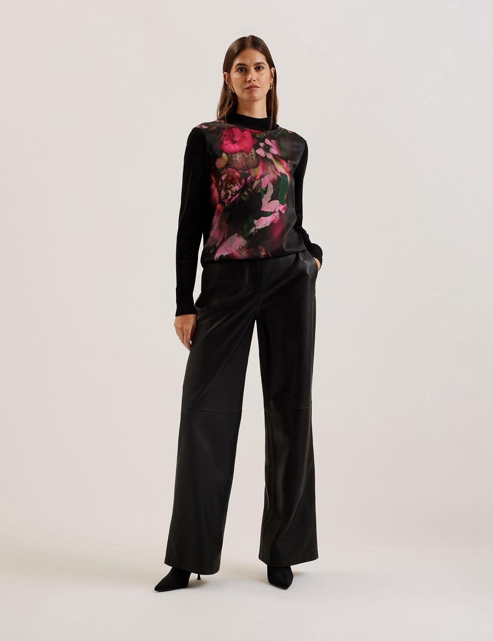 Black Ted Baker TABITHR - Printed Panel Long Sleeve Knit Women Tops | SG  0157-TPBUI