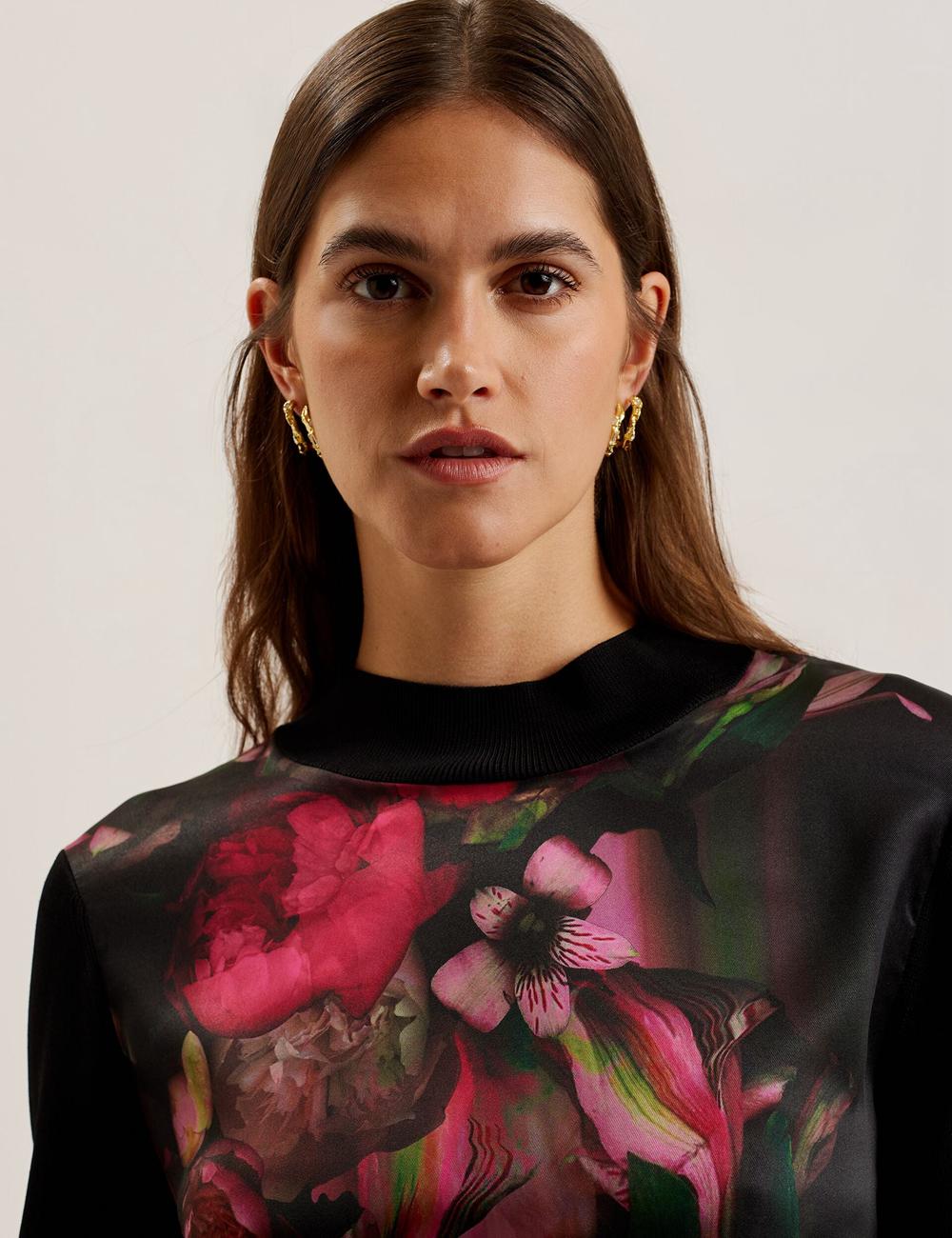 Black Ted Baker TABITHR - Printed Panel Long Sleeve Knit Women Tops | SG  0157-TPBUI