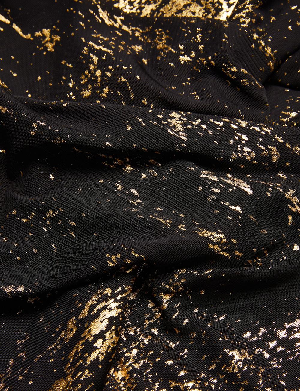 Black Ted Baker TALULAR - Bardot Foil Printed Mesh Women Tops | SG  9684-WDINA