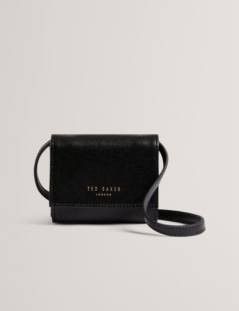 Black Ted Baker TAMZIEE - Leather Crossbody Card Holder Women Crossbody Bags | SG  9621-RTWBL
