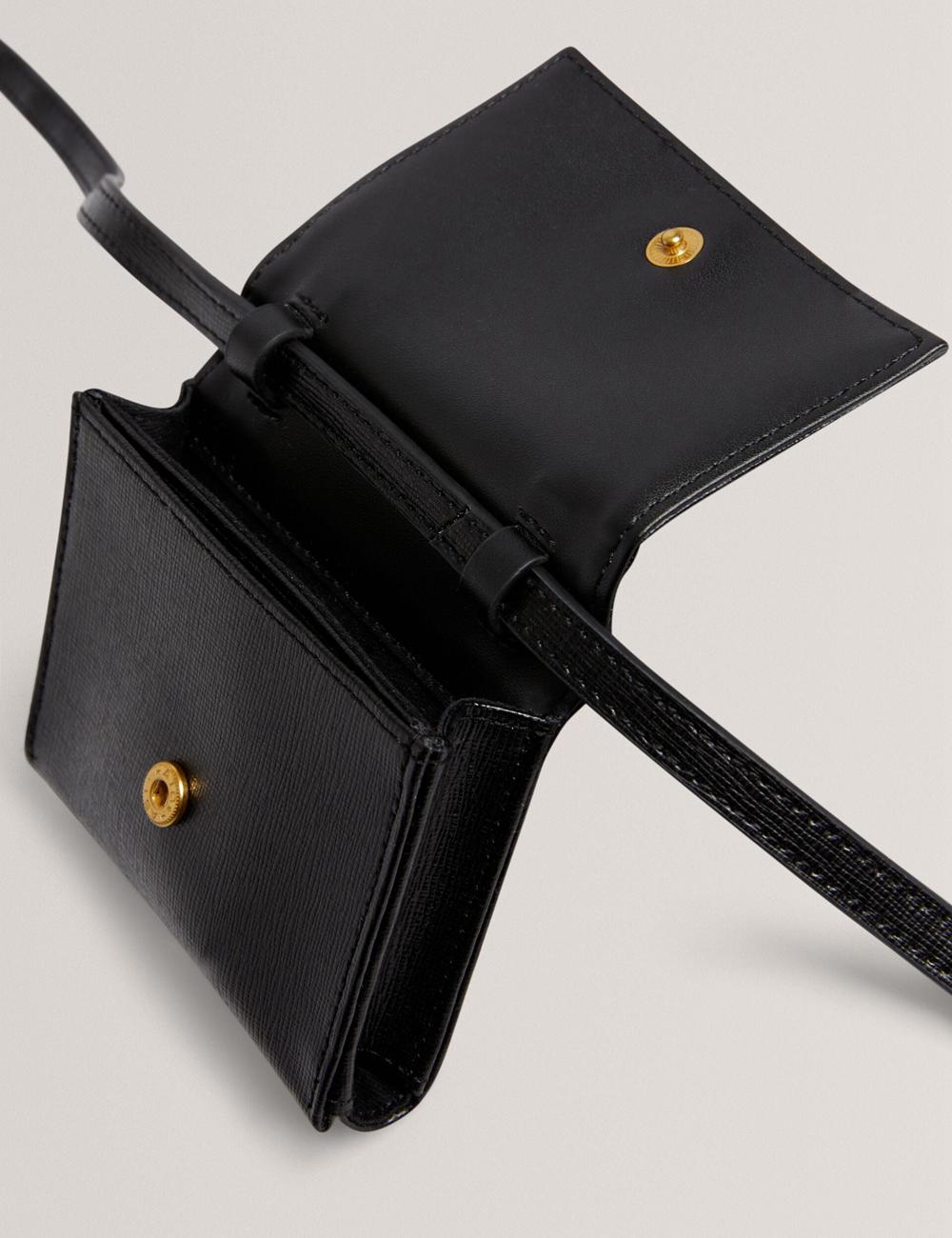 Black Ted Baker TAMZIEE - Leather Crossbody Card Holder Women Crossbody Bags | SG  9621-RTWBL