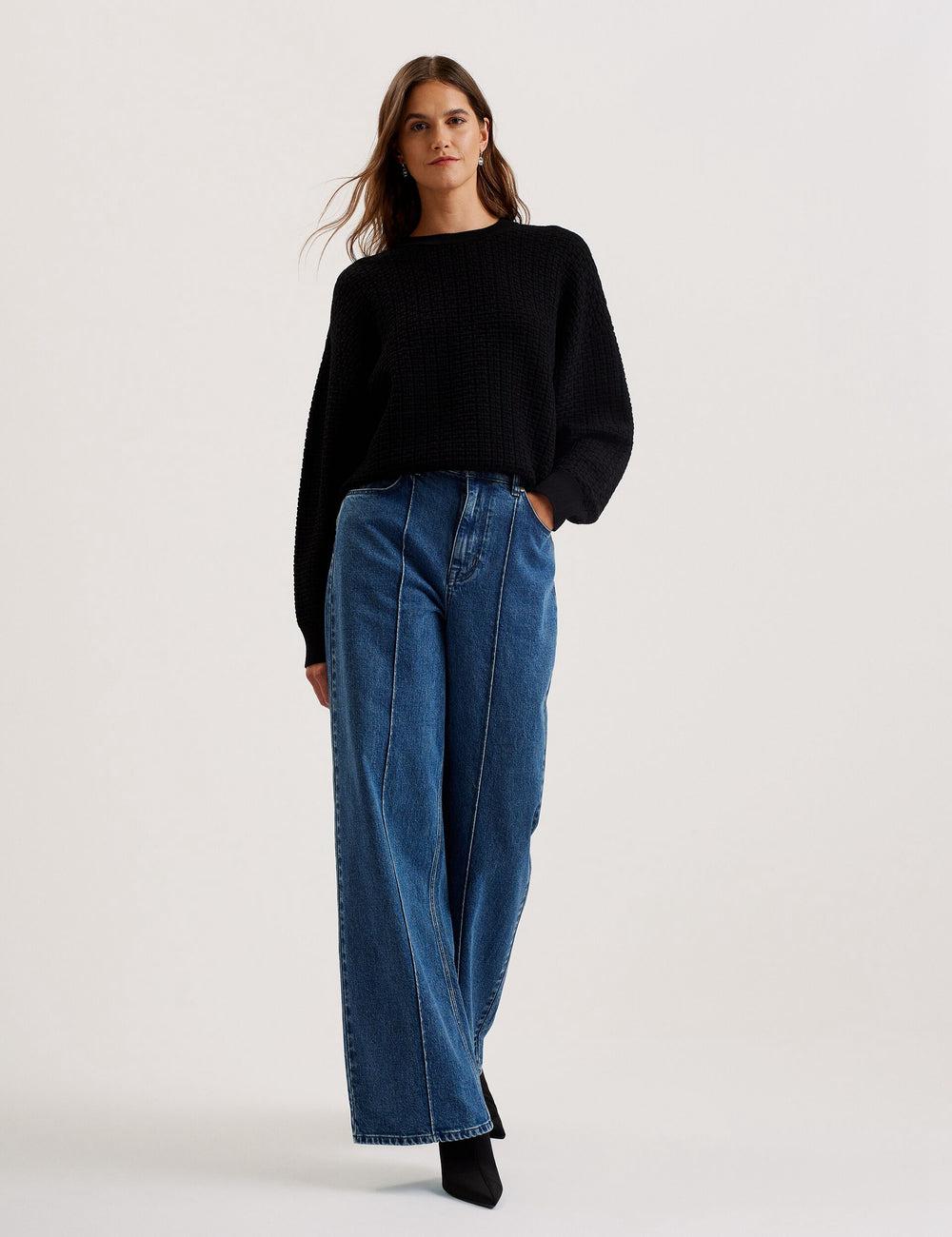 Black Ted Baker TEDTYY - Textured T Jacquard Knitted Women Jumpers | SG  5273-YWDLX