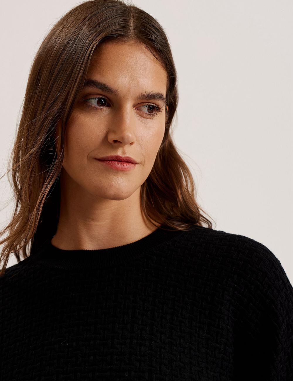 Black Ted Baker TEDTYY - Textured T Jacquard Knitted Women Jumpers | SG  5273-YWDLX