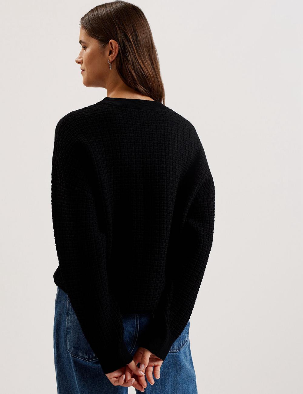 Black Ted Baker TEDTYY - Textured T Jacquard Knitted Women Jumpers | SG  5273-YWDLX