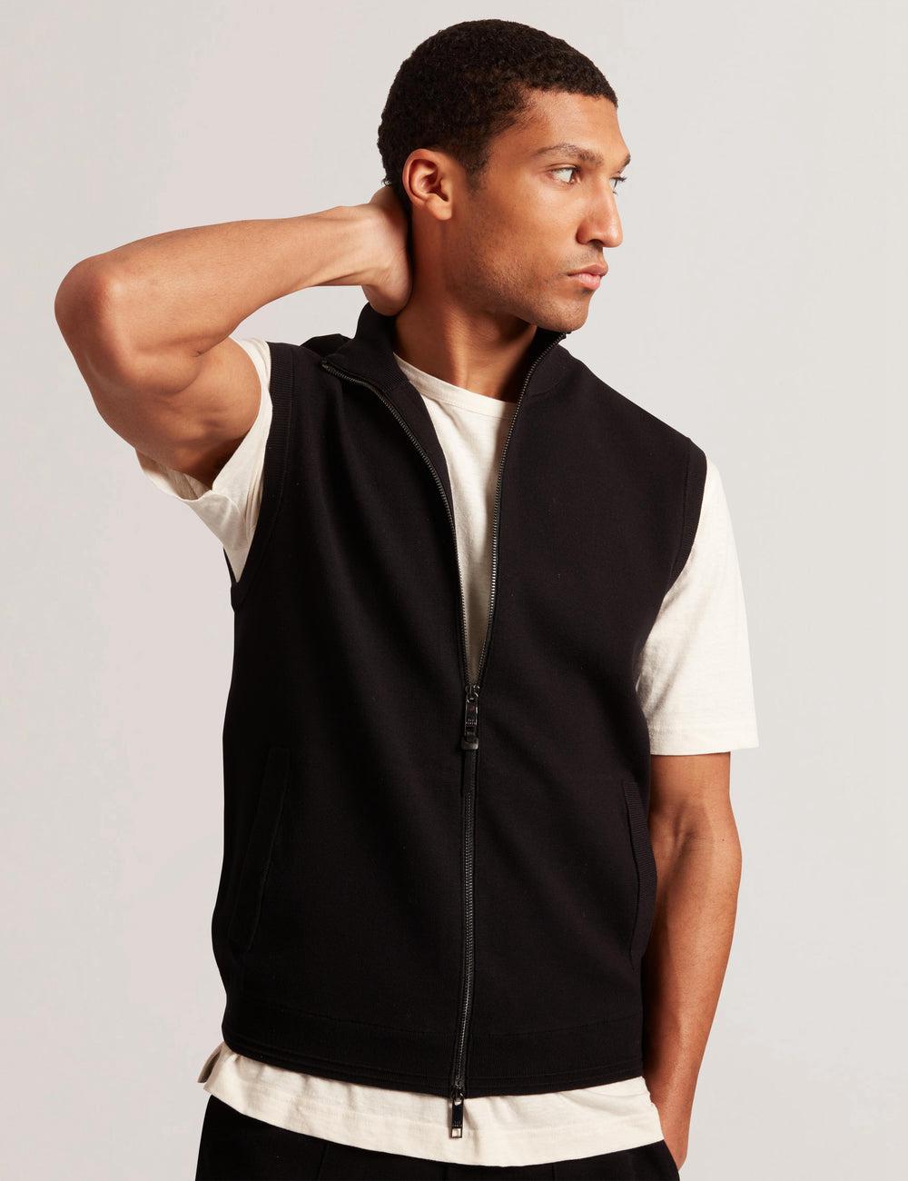 Black Ted Baker TERINCE - Zip-Through Funnel Neck Men Gillets | SG  2057-BAMZC