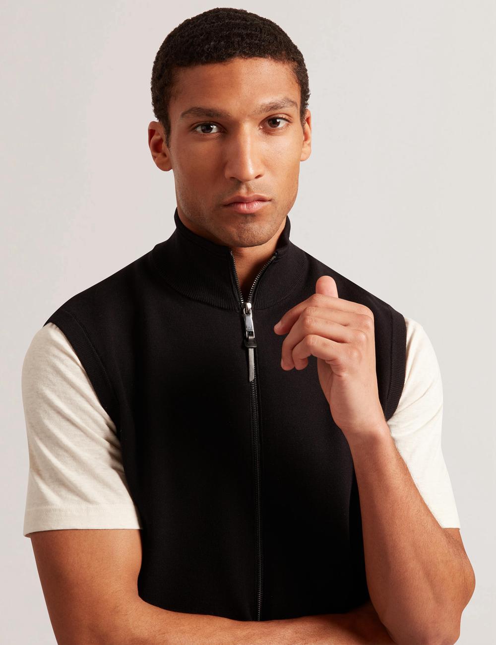 Black Ted Baker TERINCE - Zip-Through Funnel Neck Men Gillets | SG  2057-BAMZC