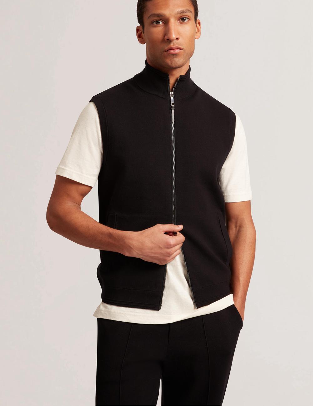 Black Ted Baker TERINCE - Zip-Through Funnel Neck Men Gillets | SG  2057-BAMZC
