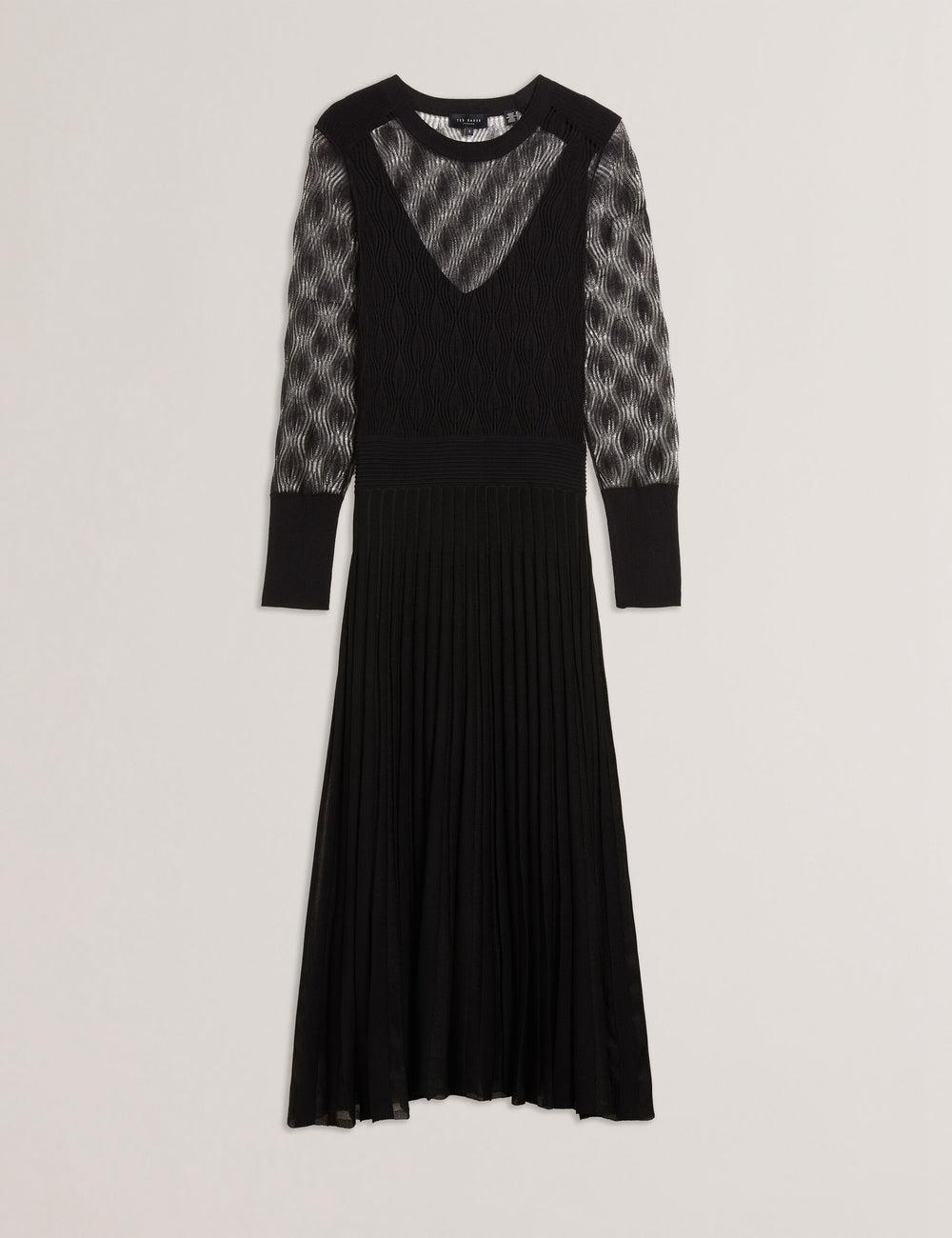 Black Ted Baker TIIMARA - Pointelle Knit Asymmetric Women Midi Dresses | SG  1705-ZWOHV