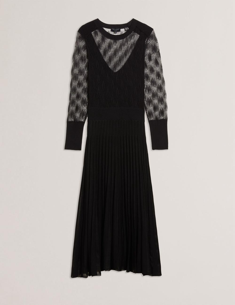 Black Ted Baker TIIMARA - Pointelle Knit Asymmetric Women Midi Dresses | SG  1705-ZWOHV