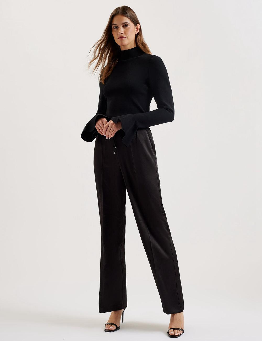 Black Ted Baker UMAIBO - Satin Wide Leg Drawstring Joggers Women Trousers | SG  4872-NTRFV