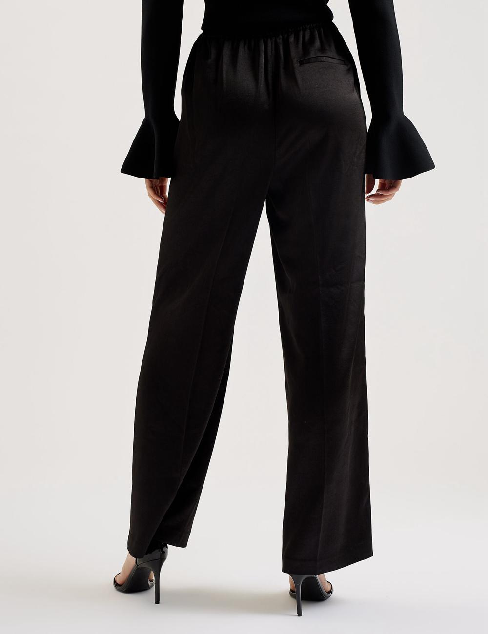 Black Ted Baker UMAIBO - Satin Wide Leg Drawstring Joggers Women Trousers | SG  4872-NTRFV