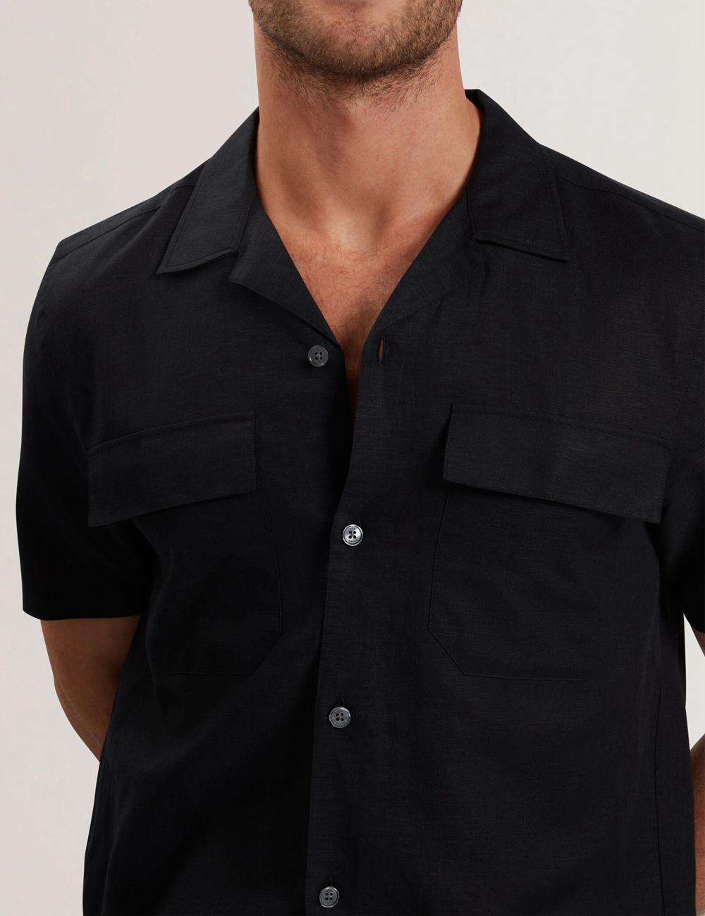 Black Ted Baker WHETHER - Short Sleeve Regular Fit Double Pocket Men Casual Shirts | SG  4613-QKIMS