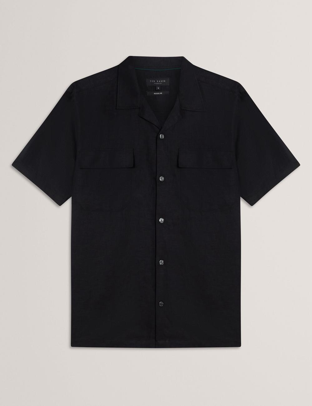 Black Ted Baker WHETHER - Short Sleeve Regular Fit Double Pocket Men Casual Shirts | SG  4613-QKIMS