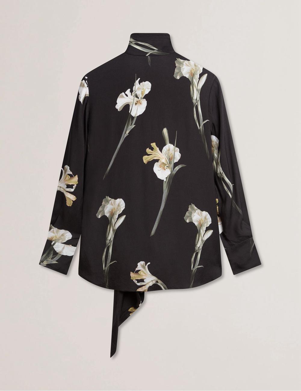 Black Ted Baker ZAKIIER - Neck Floral Print Long Sleeve Women Blouses | SG  0321-ZMQBR