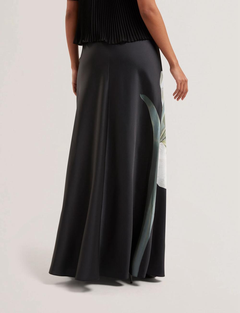 Black Ted Baker ZIONNA - Floral Print Detail Satin Women Maxi Skirts | SG  4960-MXJND