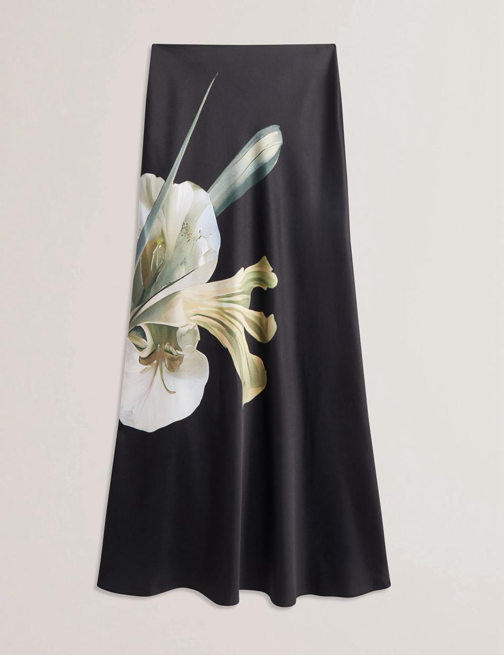 Black Ted Baker ZIONNA - Floral Print Detail Satin Women Maxi Skirts | SG  4960-MXJND