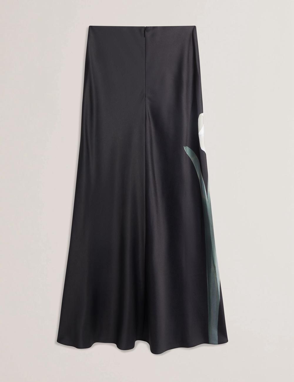 Black Ted Baker ZIONNA - Floral Print Detail Satin Women Maxi Skirts | SG  4960-MXJND
