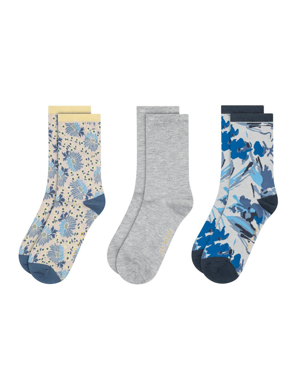 Blue Ted Baker 3 Pack Mixed Floral Rayon Crew Women Socks | SG  7086-SEIJB