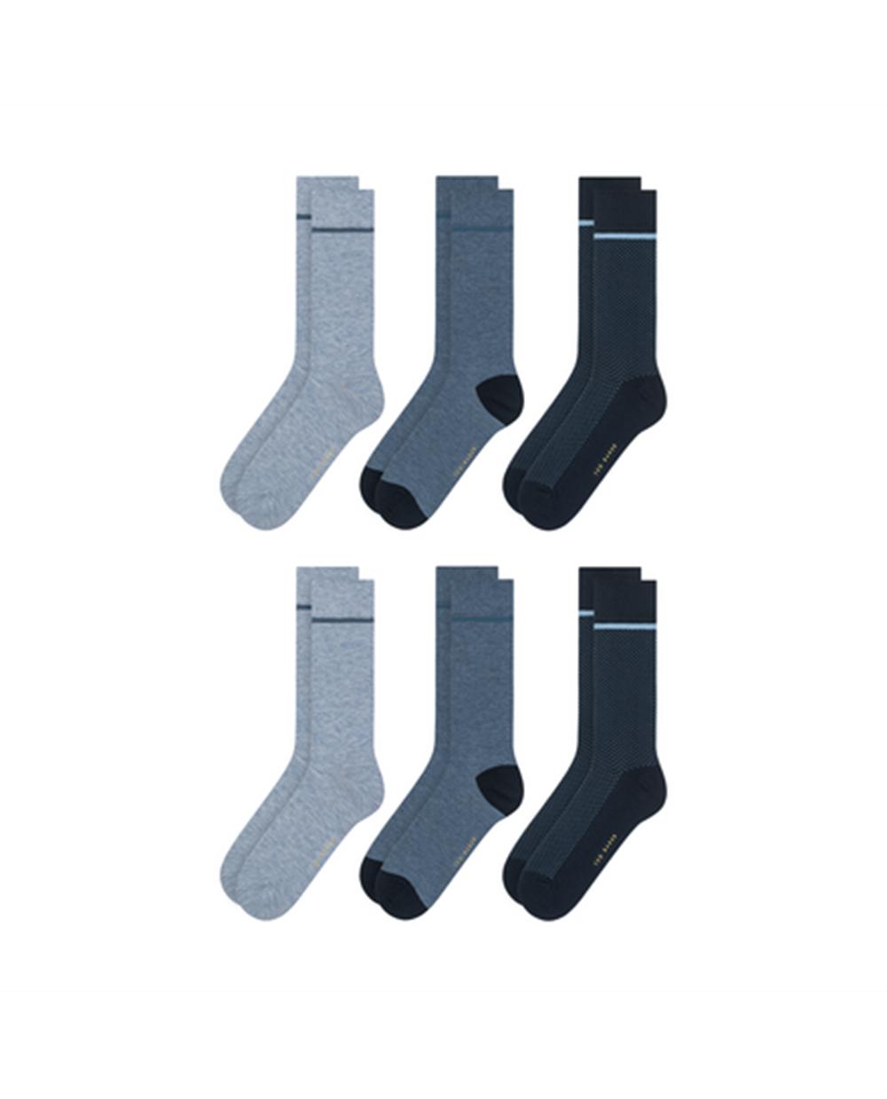 Blue Ted Baker 6 Pack Cotton Rich Mixed Crew Men Socks | SG  1720-STBKY