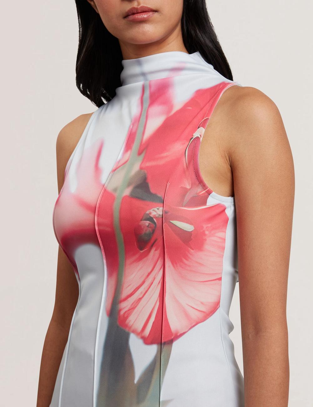 Blue Ted Baker HARPLNN - Floral High Neck Jersey Women Tank Tops | SG  6517-PMXND