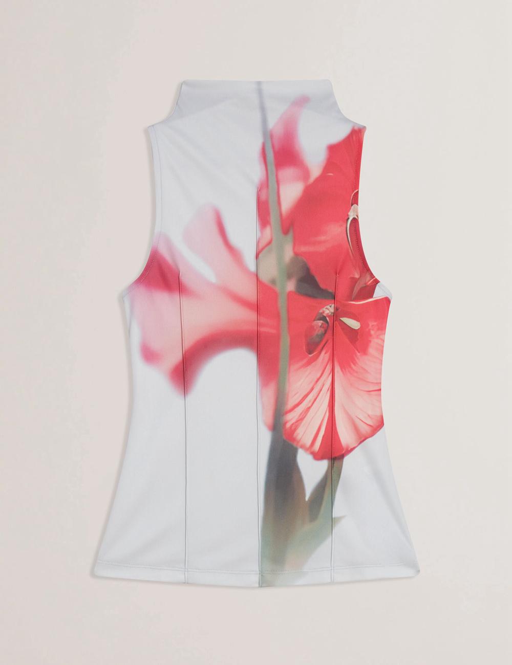 Blue Ted Baker HARPLNN - Floral High Neck Jersey Women Tank Tops | SG  6517-PMXND