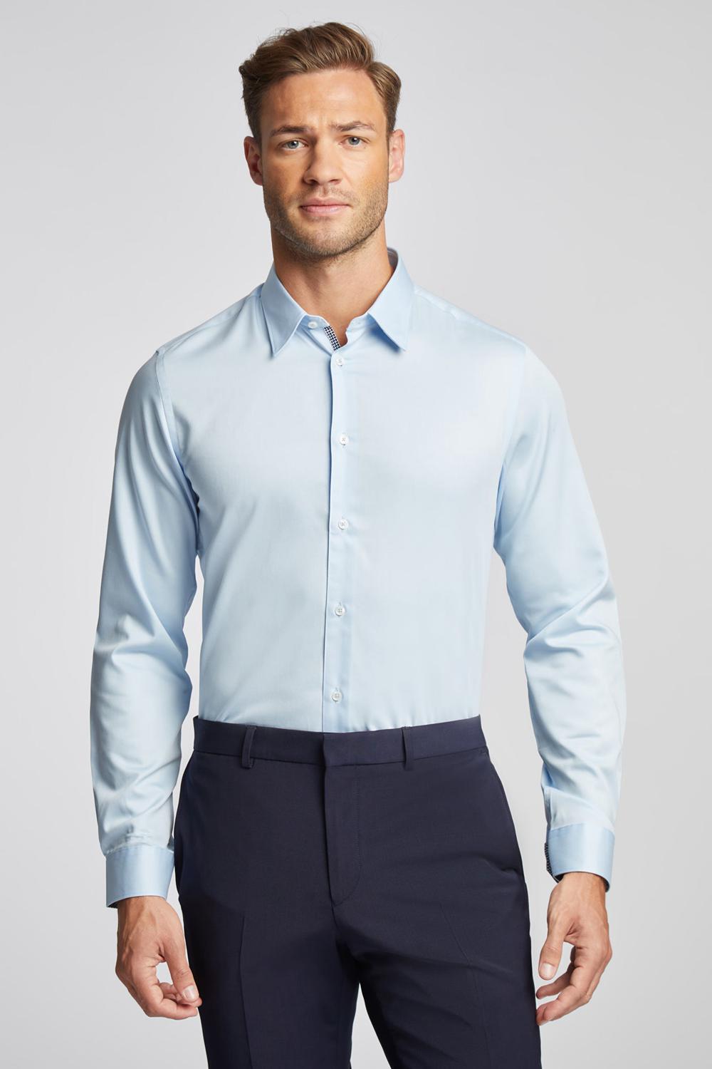 Blue Ted Baker ISLA - Slim Fit Pure Cotton Men Formal Shirts | SG  3520-AGSOC