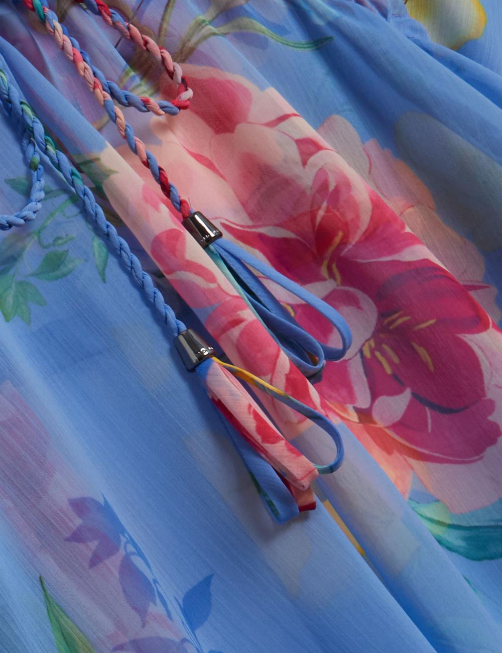 Blue Ted Baker LARJA - Floral Print Chiffon Mini Beach Kaftan Women Cover Ups | SG  2597-FKSME