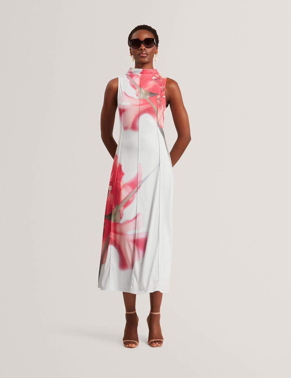 Blue Ted Baker REBEHKA - High Neck Printed Jersey Women Midi Dresses | SG  5809-YJTBR