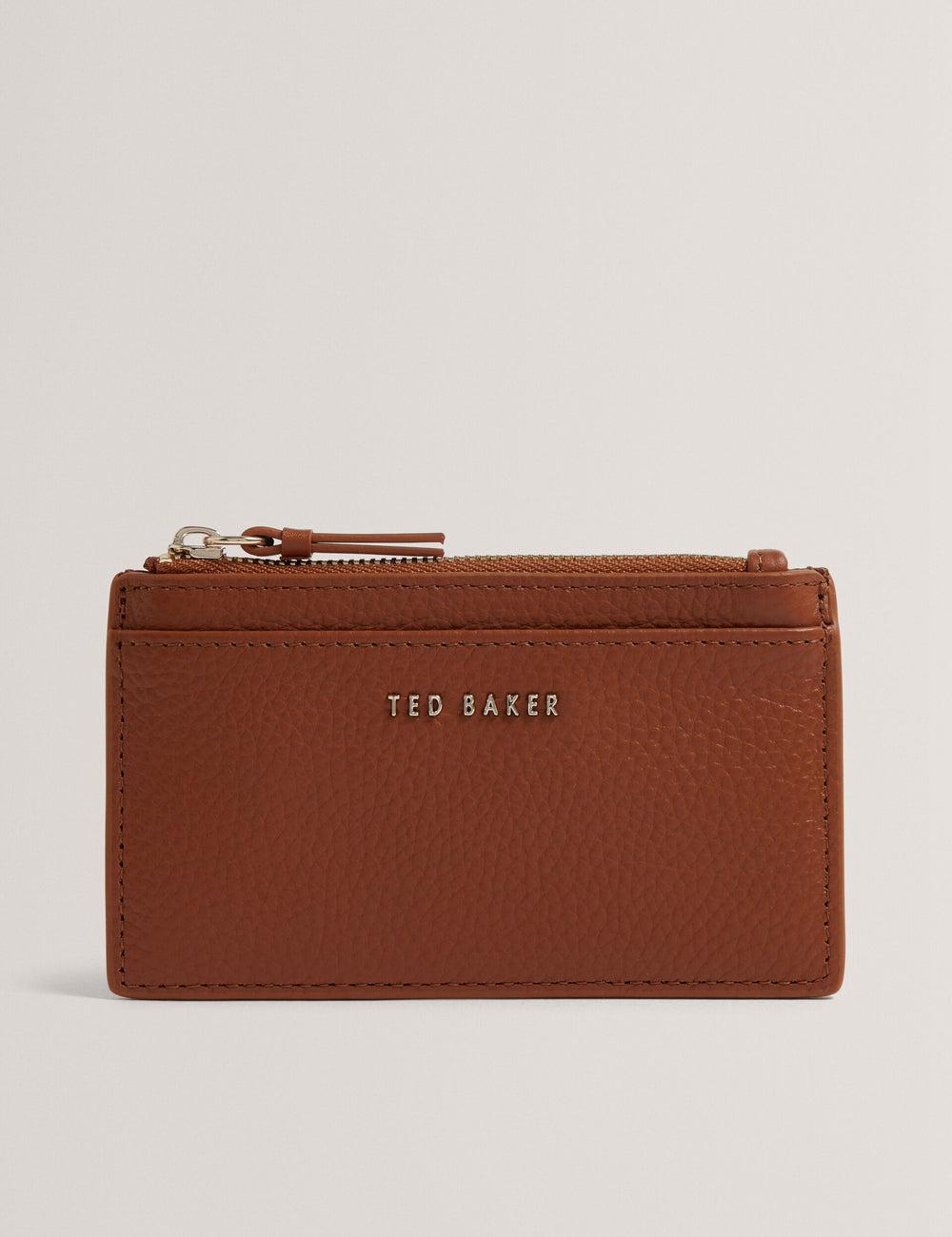 Brown Ted Baker DELFIE - Textured Leather Zipped Card Holder Women Cardholders | SG  0972-IPTEK