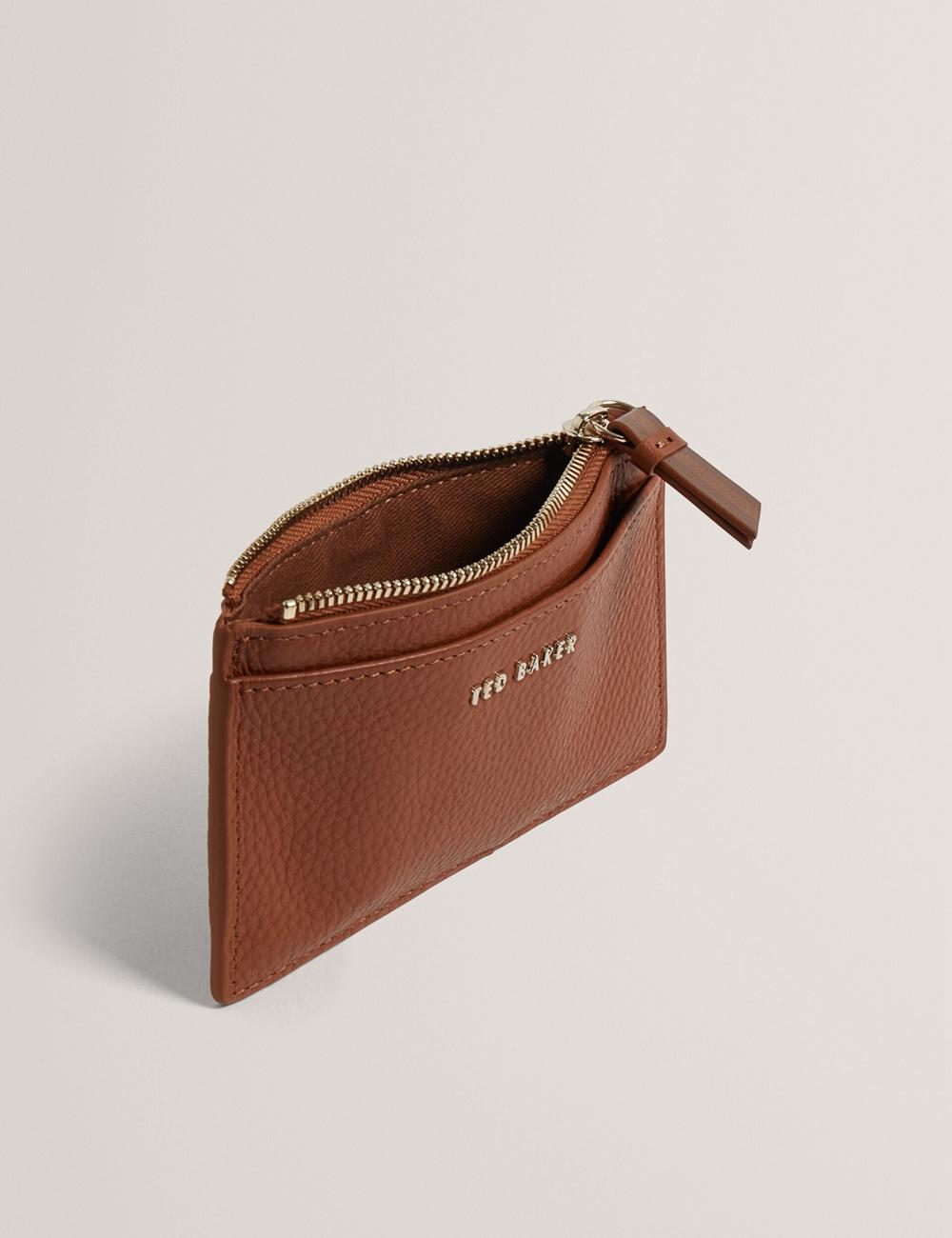 Brown Ted Baker DELFIE - Textured Leather Zipped Card Holder Women Cardholders | SG  0972-IPTEK