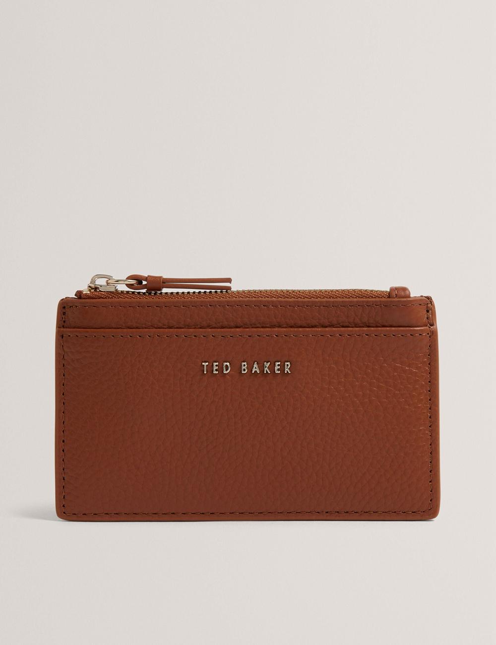 Brown Ted Baker DELFIE - Textured Leather Zipped Card Holder Women Cardholders | SG  0972-IPTEK