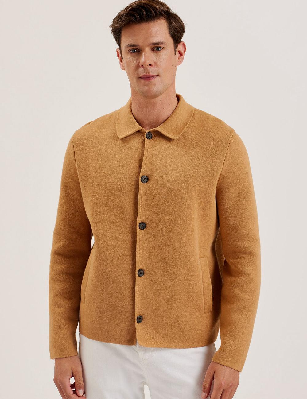 Brown Ted Baker FREDER - Knitted Cotton Blend Men Overshirts | SG  4753-AKQBP