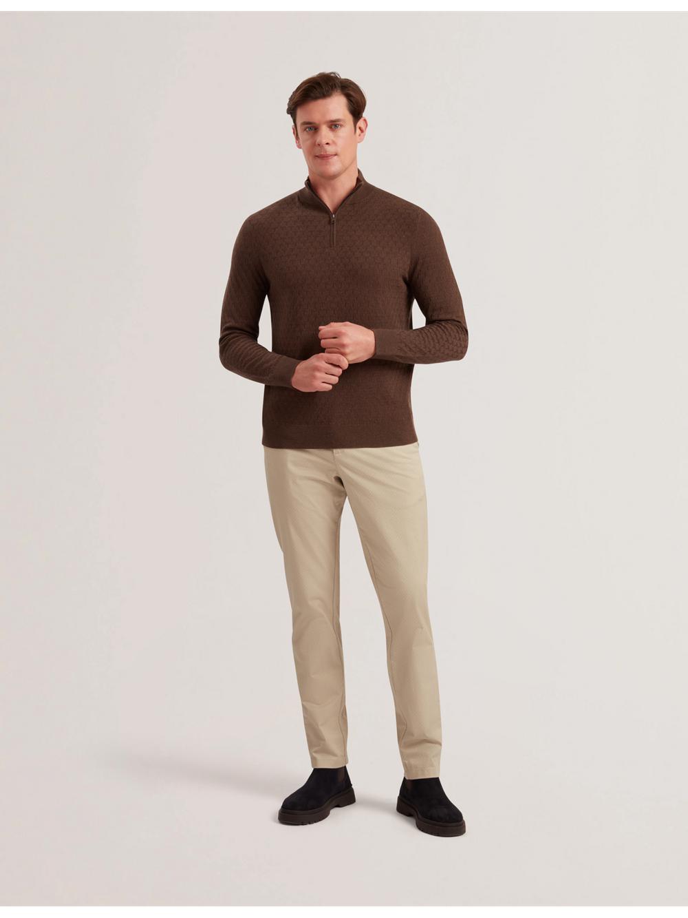 Brown Ted Baker KURNLE - T Knit Half Zip Funnel Neck Men Jumpers | SG  5968-TCJLI