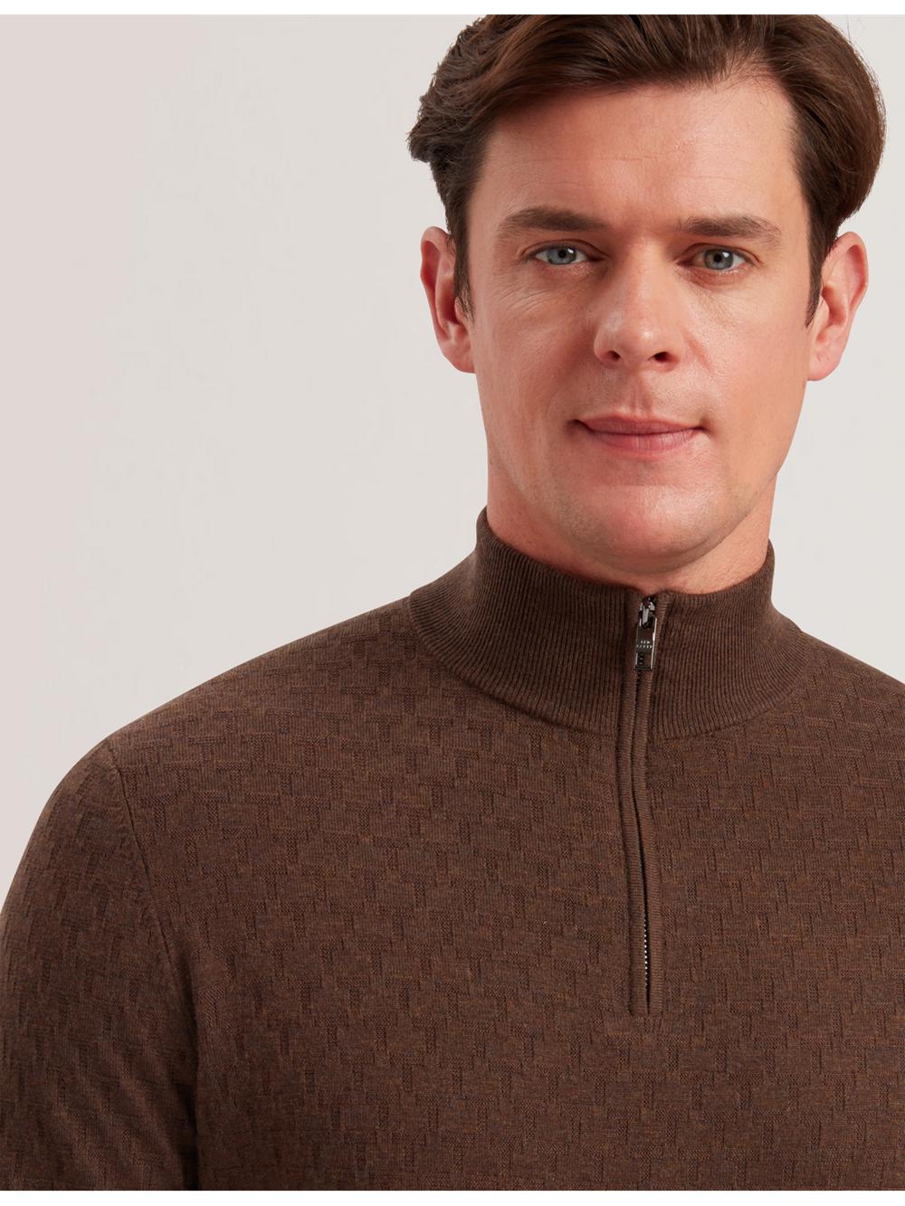 Brown Ted Baker KURNLE - T Knit Half Zip Funnel Neck Men Jumpers | SG  5968-TCJLI