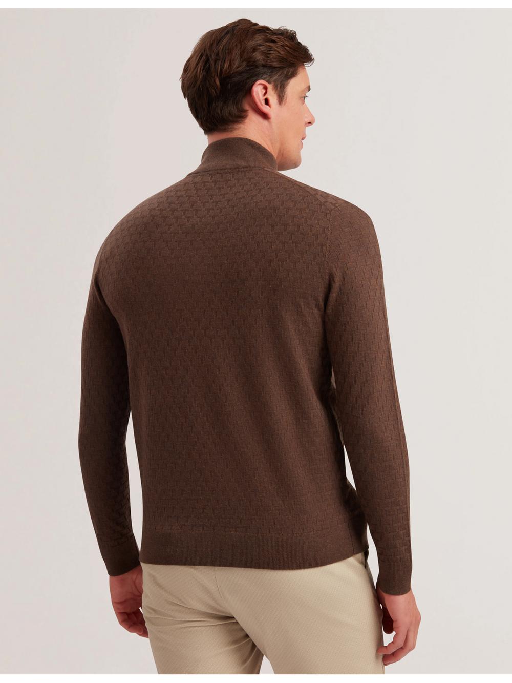 Brown Ted Baker KURNLE - T Knit Half Zip Funnel Neck Men Jumpers | SG  5968-TCJLI
