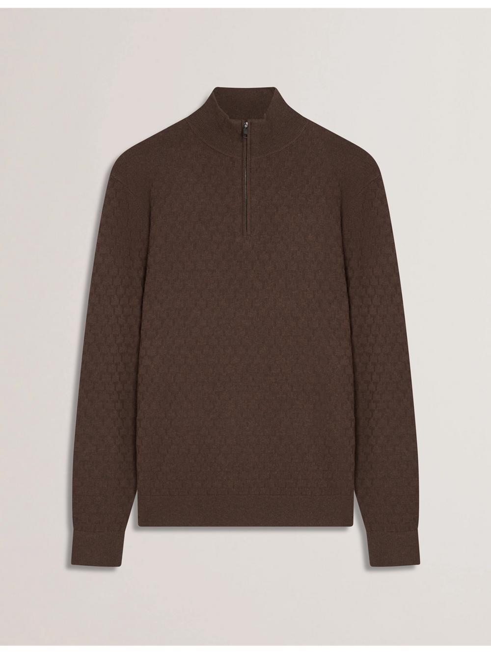 Brown Ted Baker KURNLE - T Knit Half Zip Funnel Neck Men Jumpers | SG  5968-TCJLI