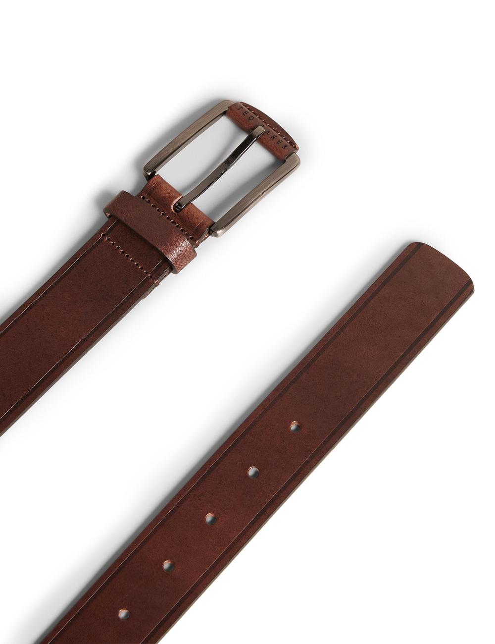 Brown Ted Baker LINDED - Debossed Detail Smooth Leather Men Belts | SG  3105-IUTEO