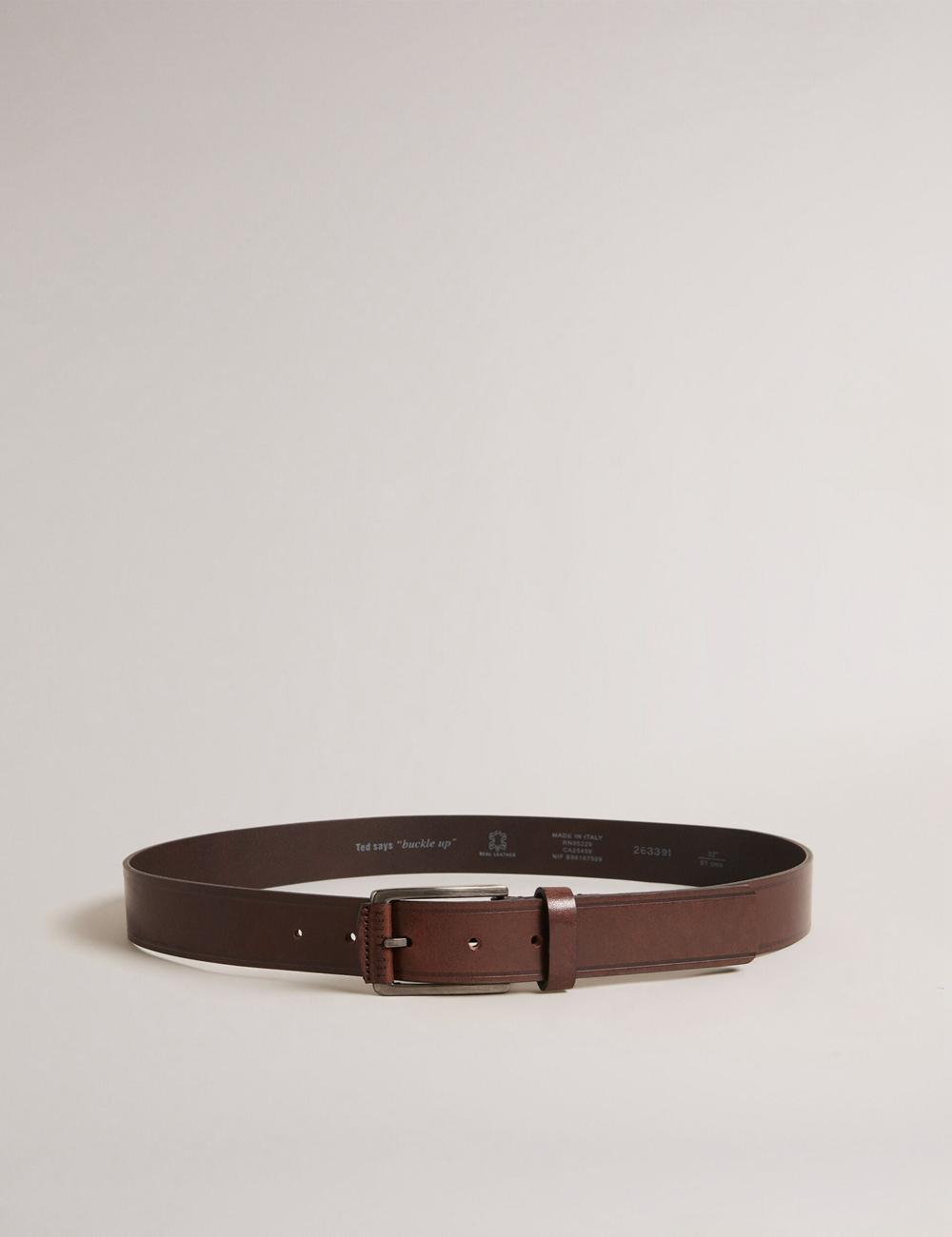 Brown Ted Baker LINDED - Debossed Detail Smooth Leather Men Belts | SG  3105-IUTEO