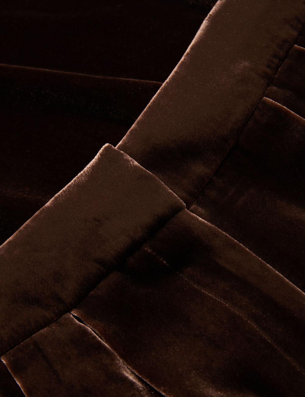 Brown Ted Baker MOMIJIT - Velvet Pleated Wide Leg Women Trousers | SG  4387-WYKGU