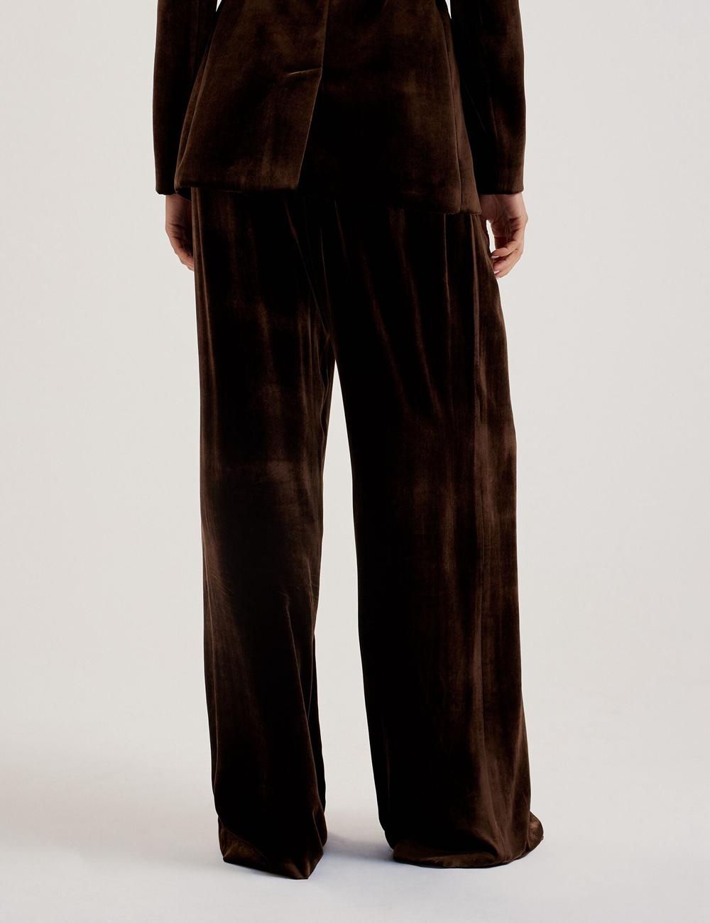 Brown Ted Baker MOMIJIT - Velvet Pleated Wide Leg Women Trousers | SG  4387-WYKGU