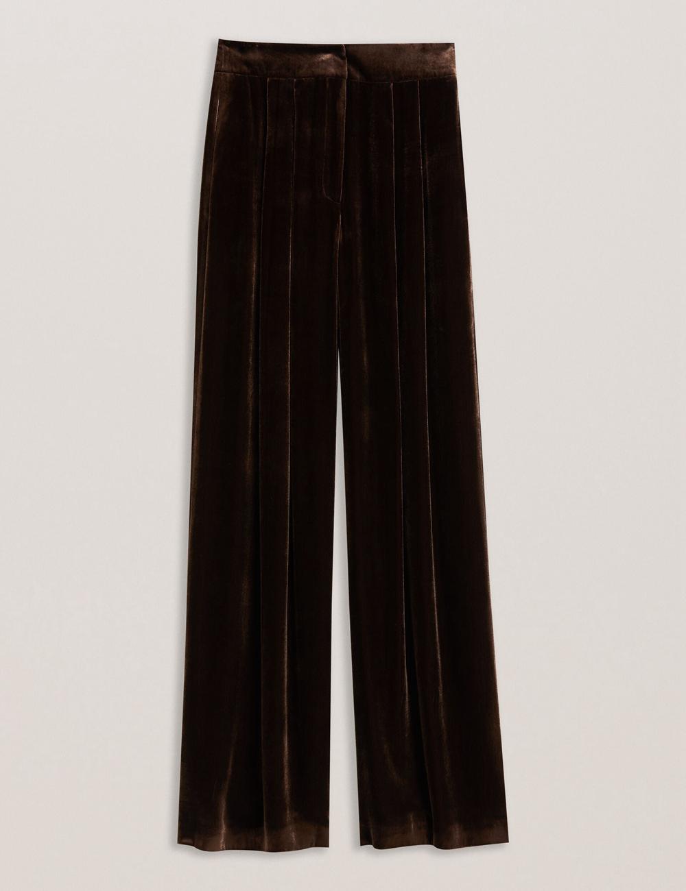 Brown Ted Baker MOMIJIT - Velvet Pleated Wide Leg Women Trousers | SG  4387-WYKGU
